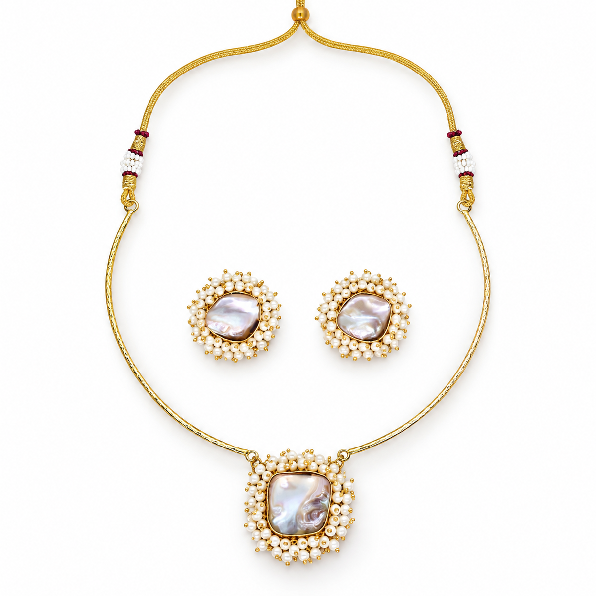 pearl brass string Neckalce